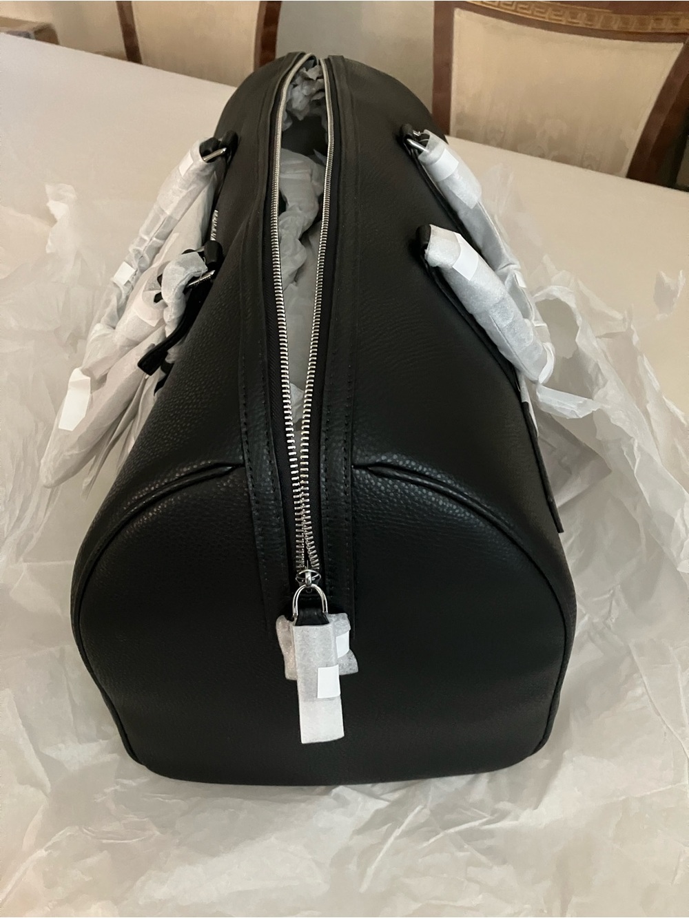 Michael Kors Cooper Faux Leather Black Duffel Bag with Silver Accents - Picture 8 of 12